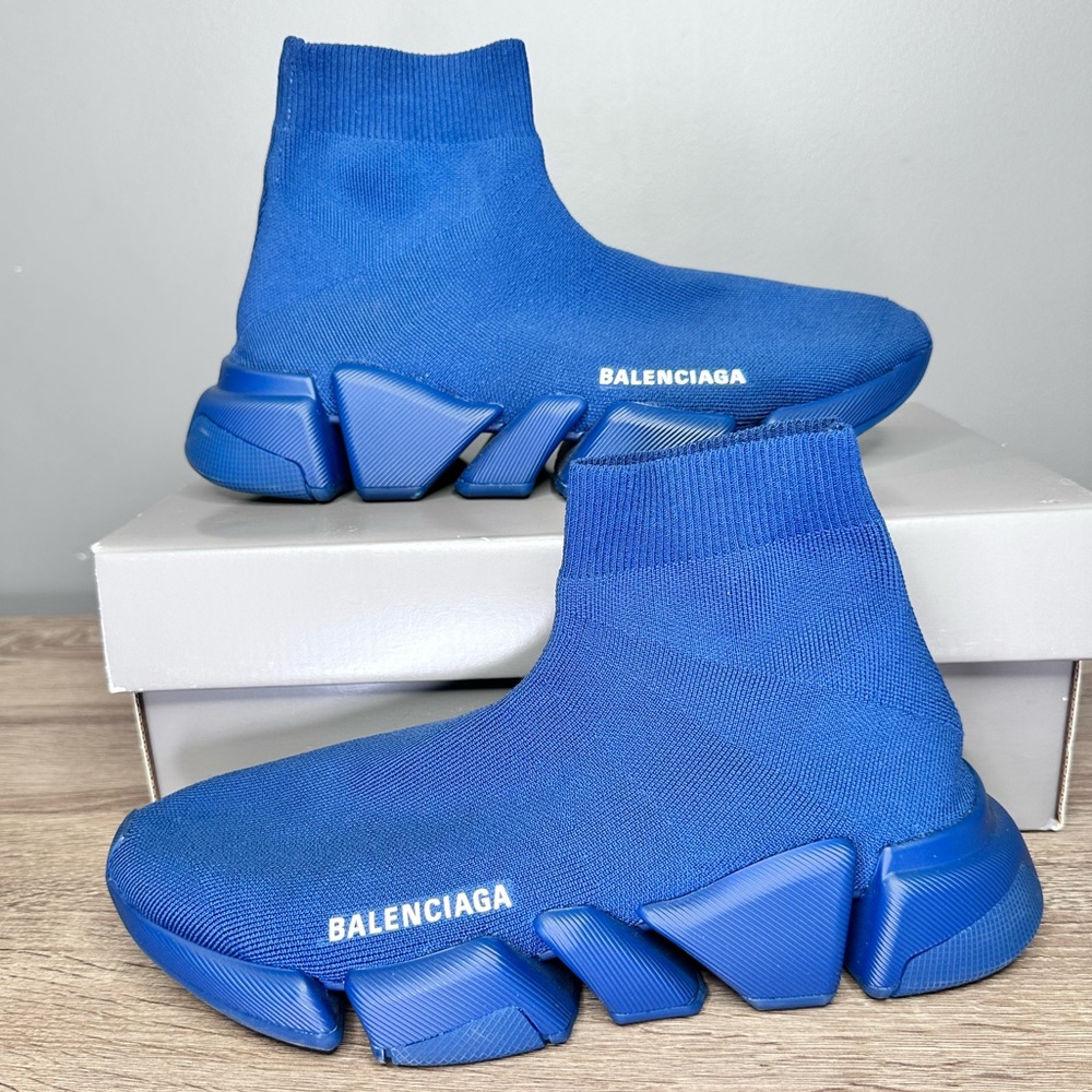 Balenciaga Speed 2.0 Knit High Top Navy US Women 9 -Men 7.5